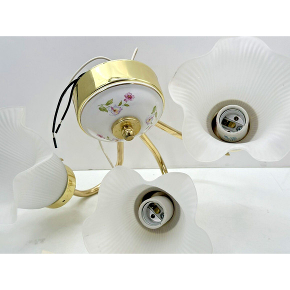 Victorian Underwriters 3 Arm Tulip Light Wall Sconce Lamp Floral Porcelain VTG - Picture 14 of 16